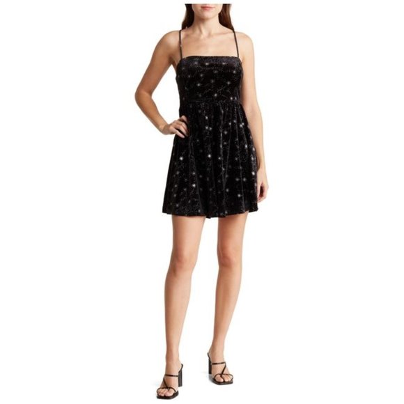 Elodie Glitter Star Velvet Minidress In Black Size XL - Picture 2 of 9